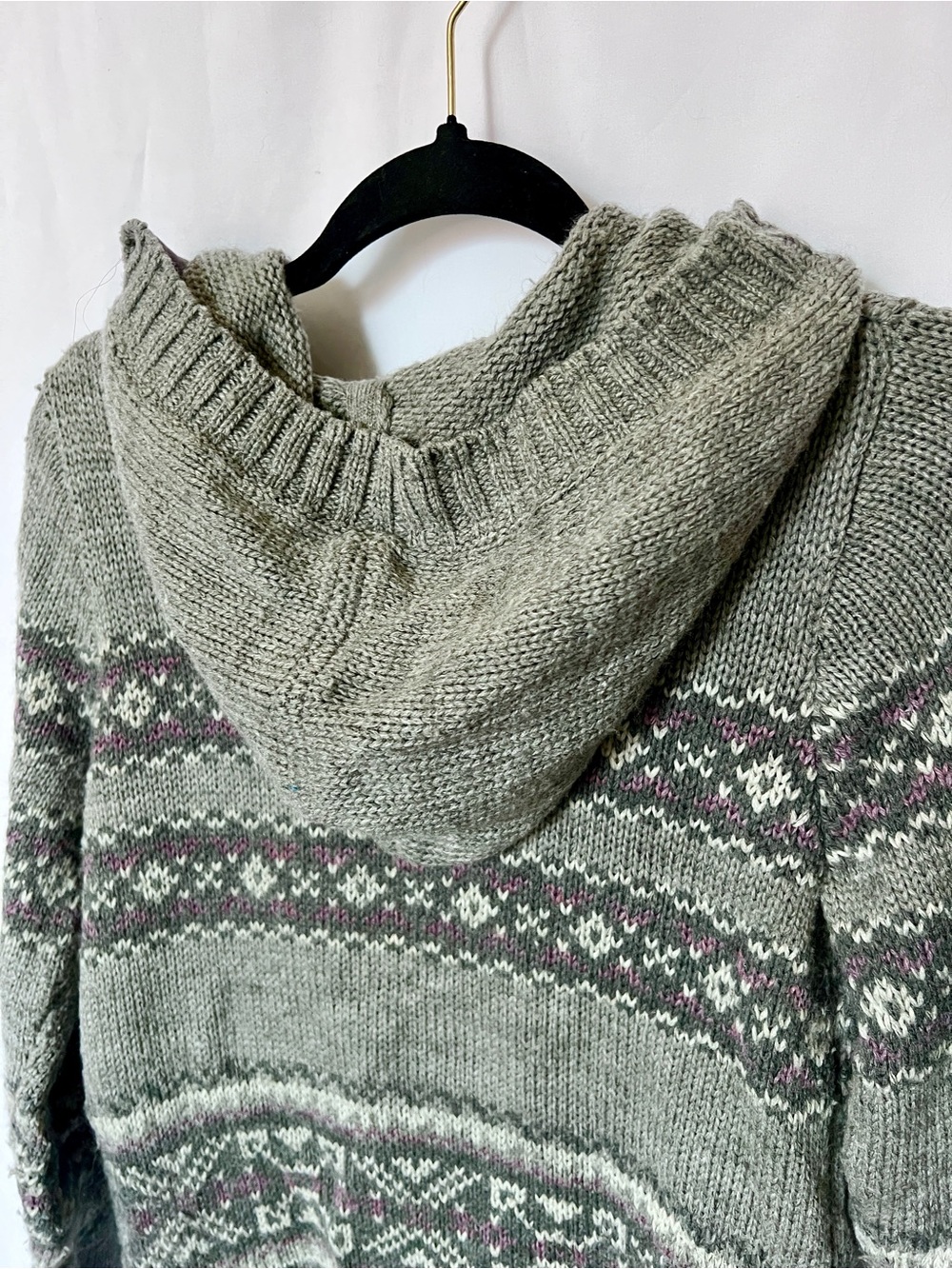 Sonoma Gray Hooded Fair Isle Button Cardigan - Picture 4 of 5